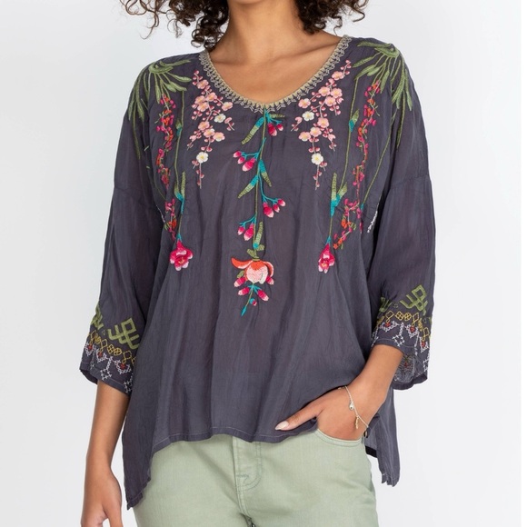 NWT Johnny Was Gia Blouse Top Grey Extra Small XS - Picture 1 of 11